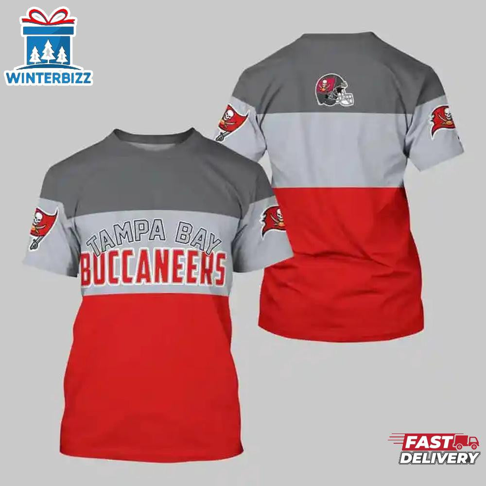 Tampa Bay Buccaneers Logo Team All Over Printed T-Shirt - Gray/Silver/Red