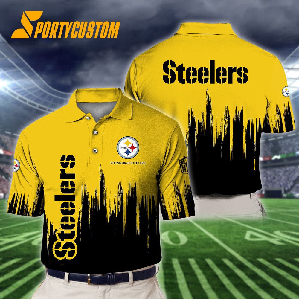 Pittsburgh Steelers Football Team Logo Design 3D Printed Polo Shirt - Gold