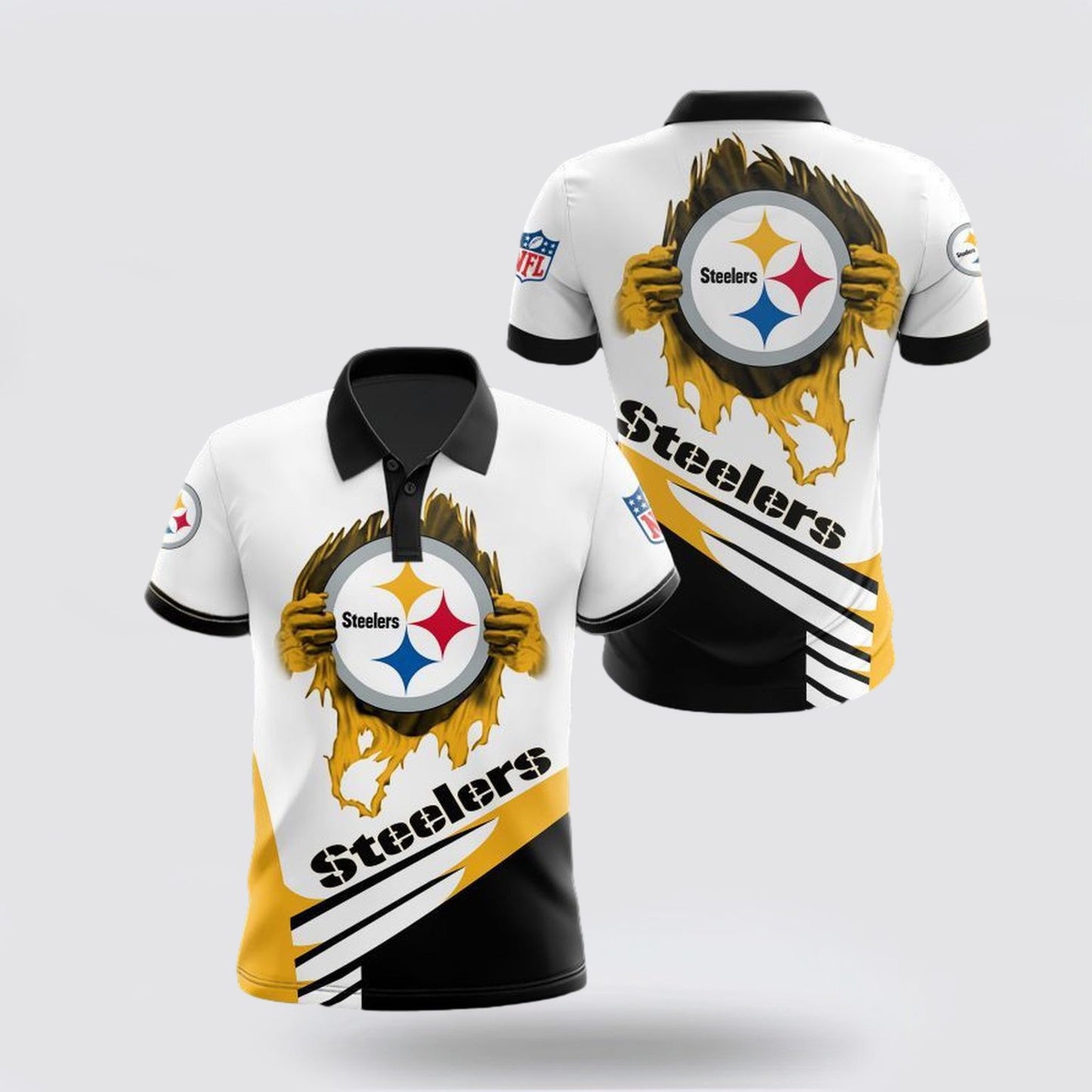 Pittsburgh Steelers Spirit Football Team Logo Design 3D Printed Polo Shirt - White