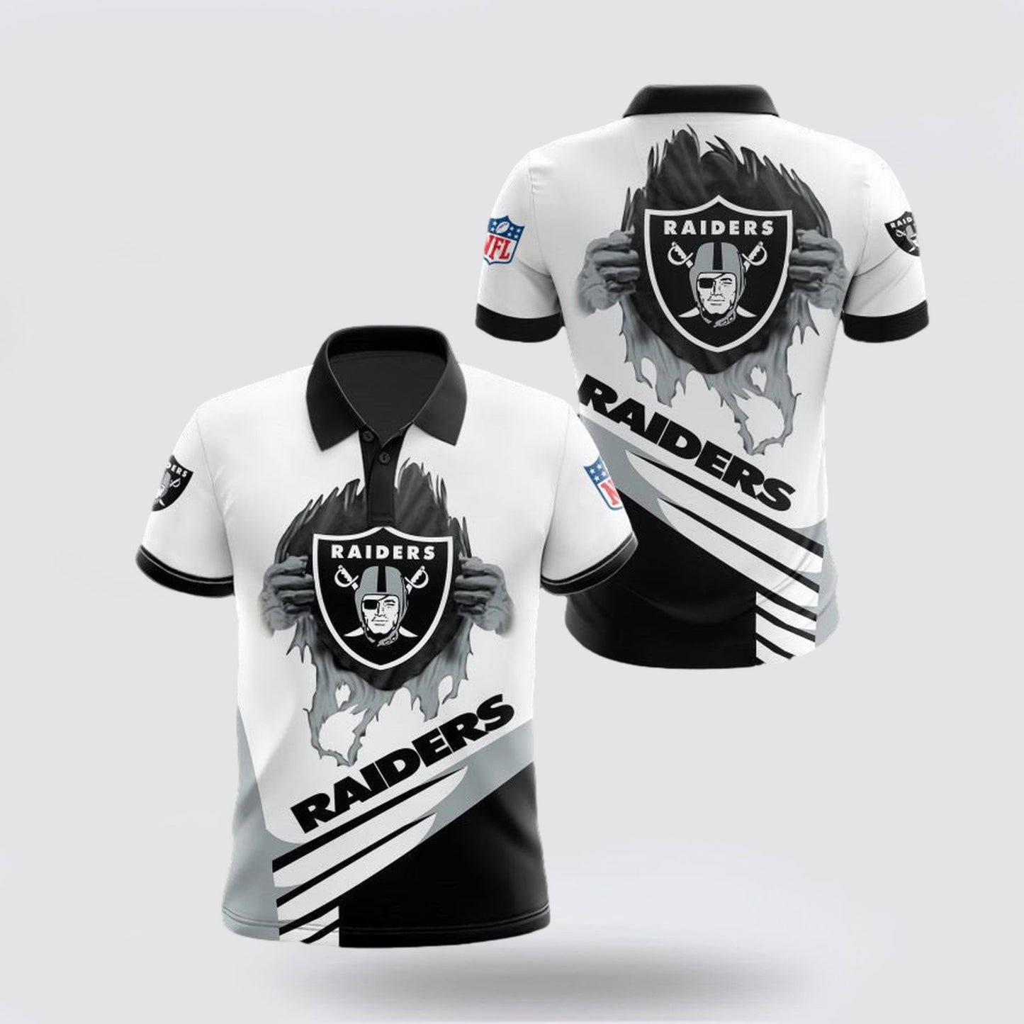 Las Vegas Raiders Spirit Football Team Logo Design 3D Printed Polo Shirt - White