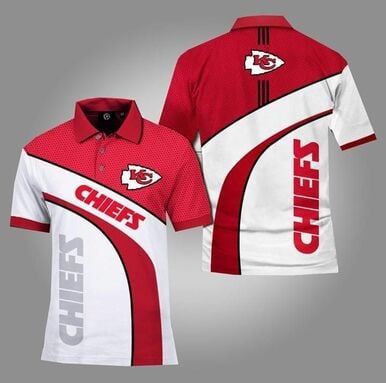 Kansas City Chiefs Curve Football Team Logo Design 3D Printed Polo Shirt - White
