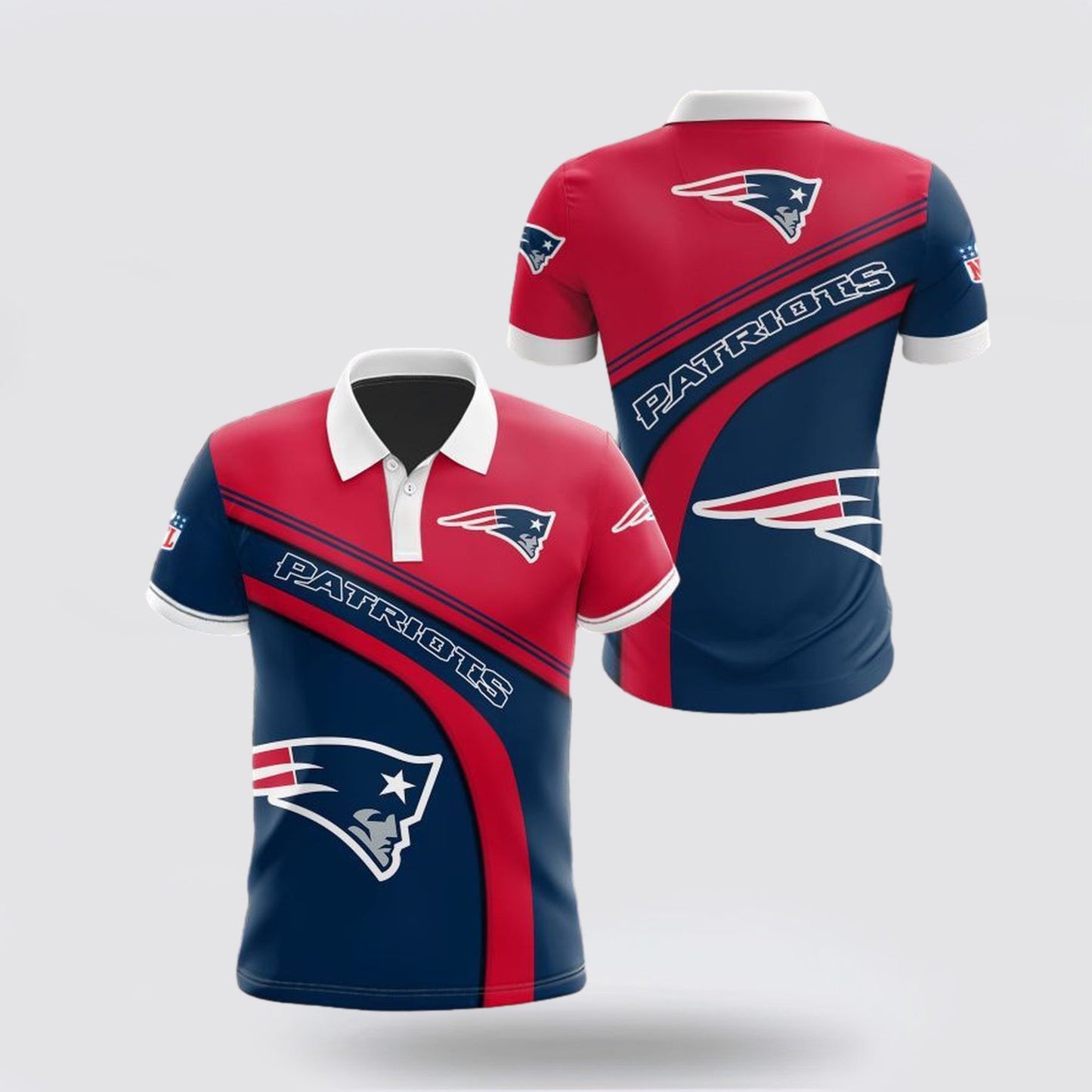 New England Patriots Logo Football Team Design 3D Printed Polo Shirt - Red/Navy