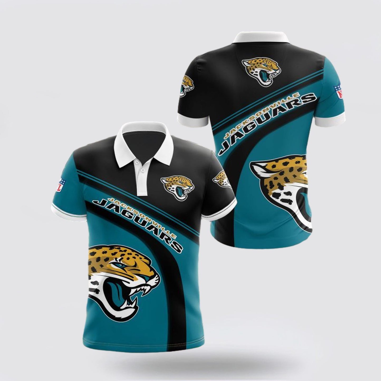 Jacksonville Jaguars Logo Football Team Design 3D Printed Polo Shirt - Black/Teal