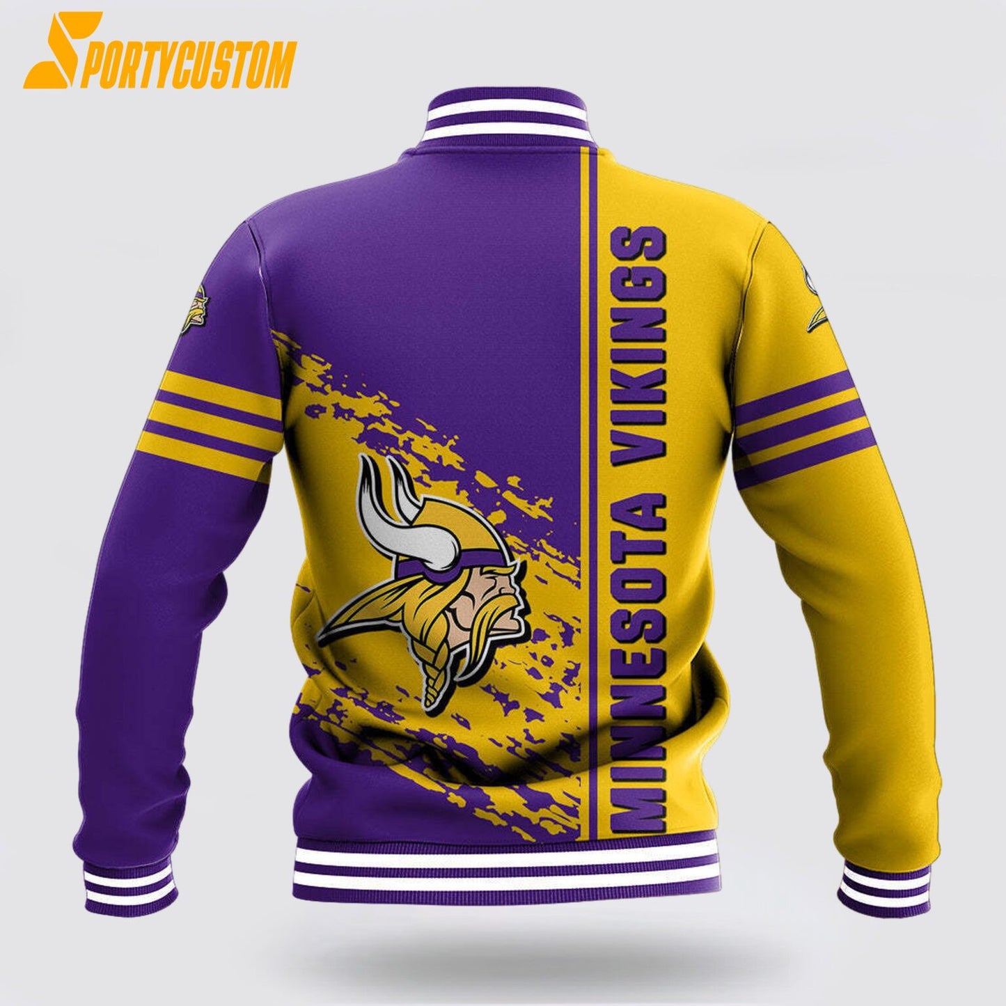 Minnesota Vikings Logo Baseball Jacket Varsity Jacket - Purple/Gold - All-Over-Printed Jacket