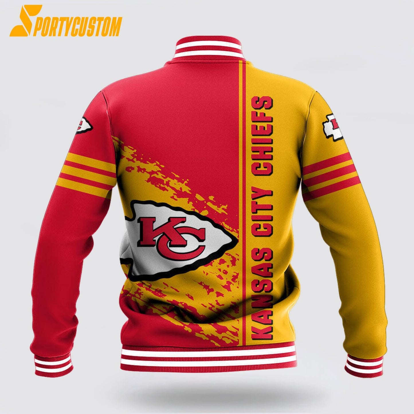 Kansas City Chiefs Logo Baseball Jacket Varsity Jacket - Red/Gold - All-Over-Printed Jacket