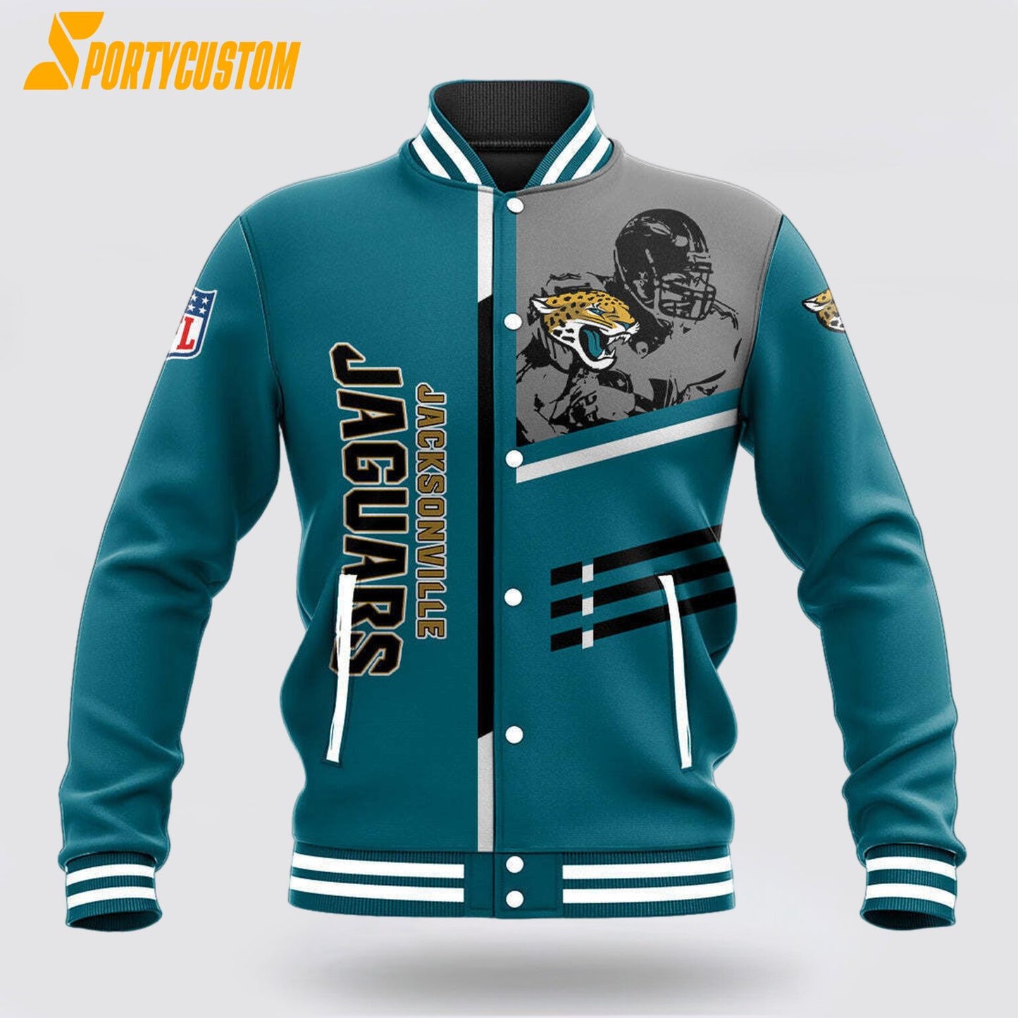 Jacksonville Jaguars Player Baseball Jacket Varsity Jacket - Teal - All-Over-Printed Jacket