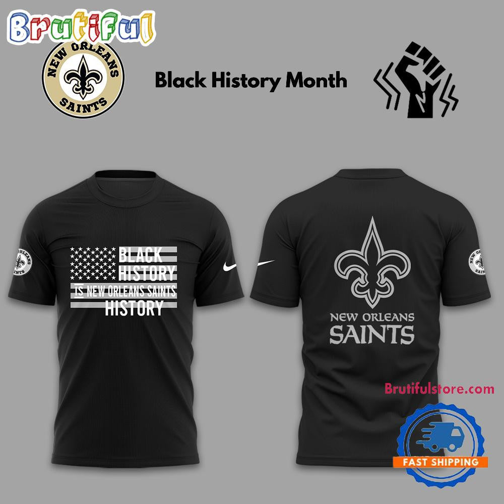 New Orleans Saints NFL Limited Celebrate Black History Month 2025 All Over Printed T-shirt - Black
