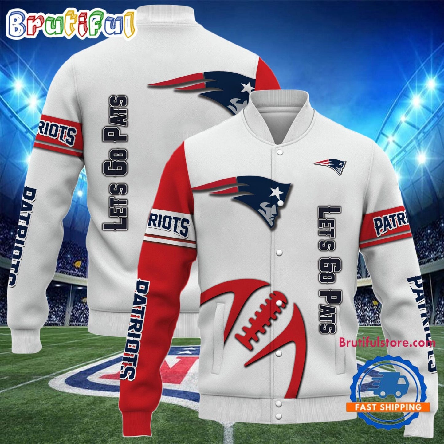 New England Patriots 2024 Limited Edition New Design Baseball Jacket Varsity Jacket - White - All-Over-Printed Jacket
