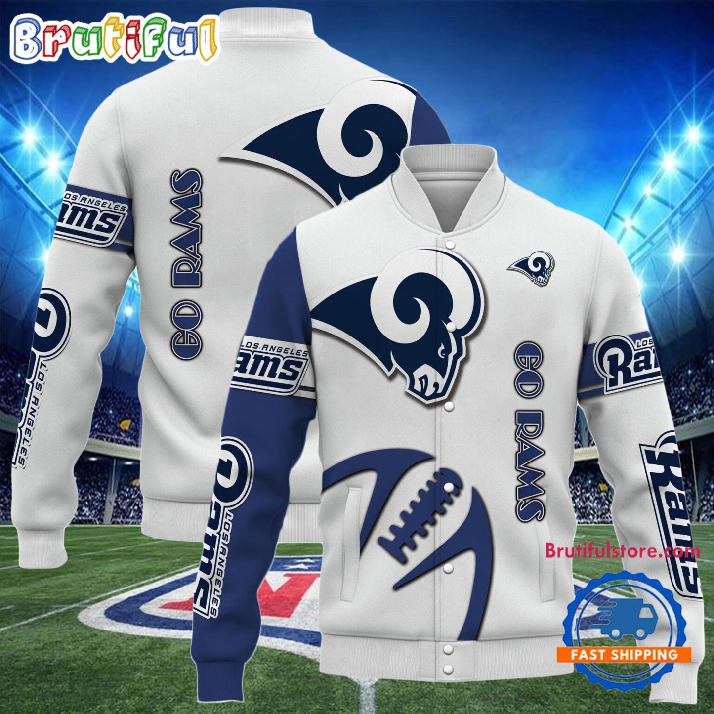Los Angeles Rams 2024 Limited Edition New Design Baseball Jacket Varsity Jacket - White - All-Over-Printed Jacket