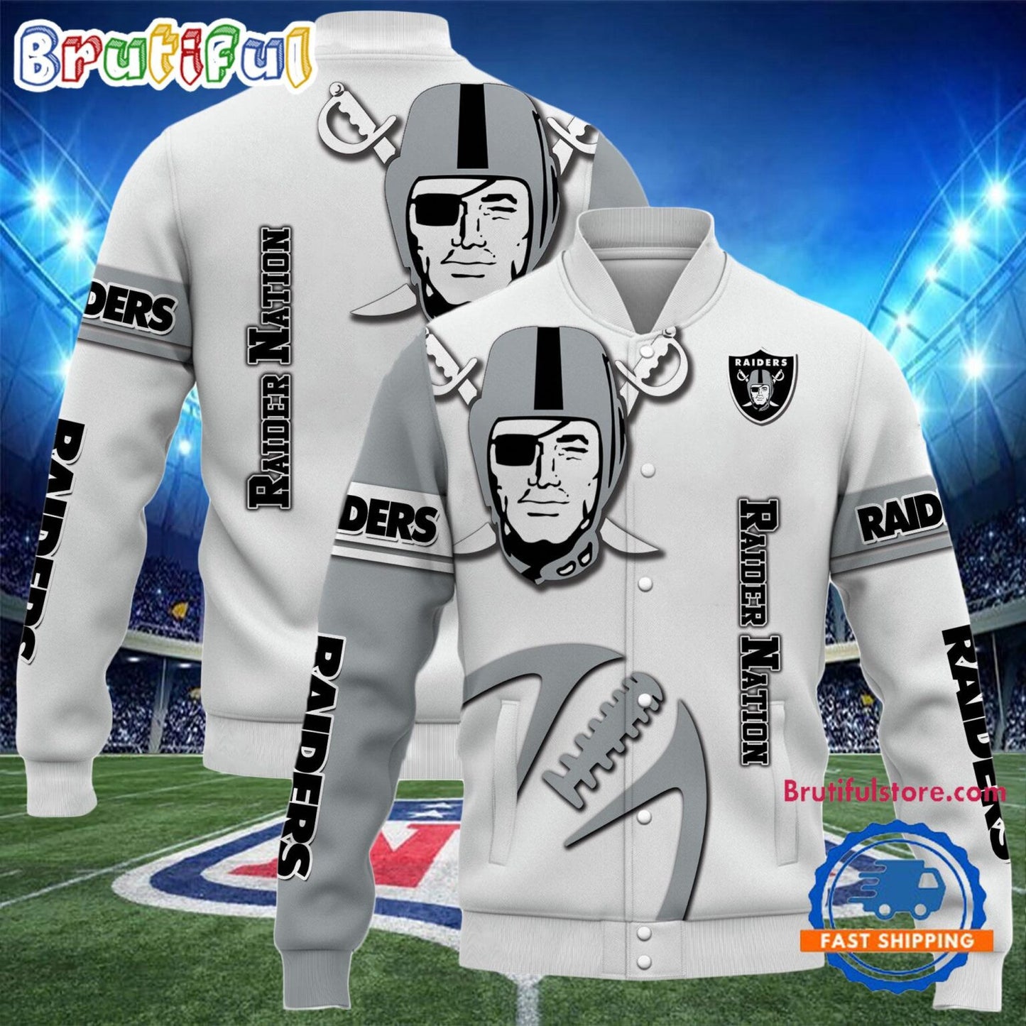 Las Vegas Raiders 2024 Limited Edition New Design Baseball Jacket Varsity Jacket - White - All-Over-Printed Jacket