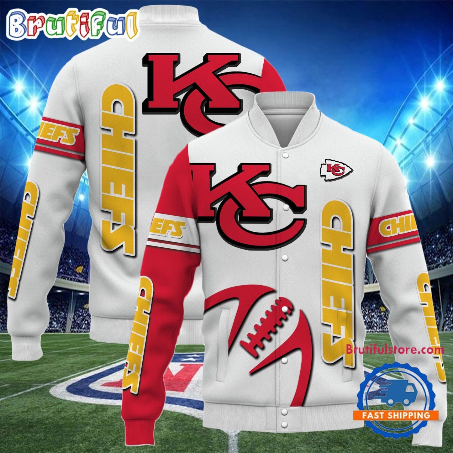 Kansas City Chiefs 2024 Limited Edition New Design Baseball Jacket Varsity Jacket - White - All-Over-Printed Jacket