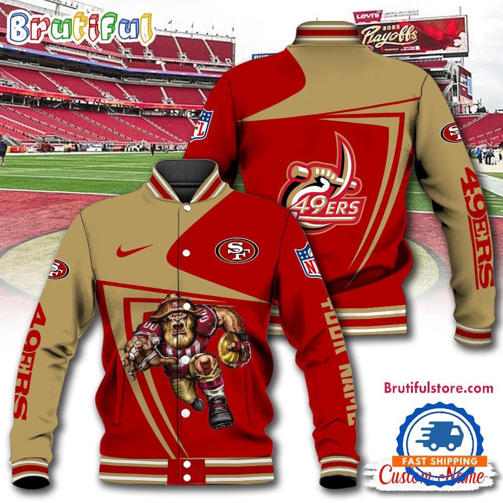 San Francisco 49ers Football Mascot Limited New Design Baseball Jacket Varsity Jacket - Red - All-Over-Printed Jacket