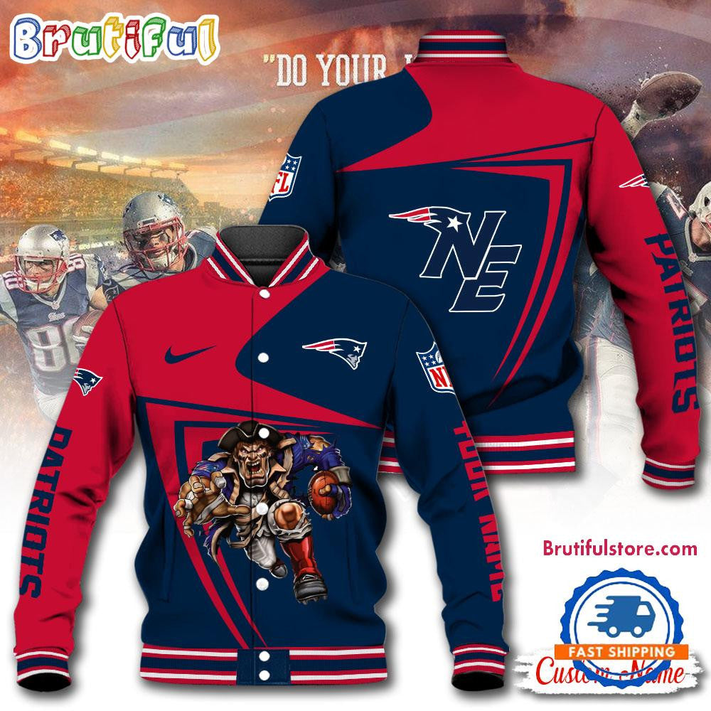 New England Patriots Football Mascot Limited New Design Baseball Jacket Varsity Jacket - Navy - All-Over-Printed Jacket