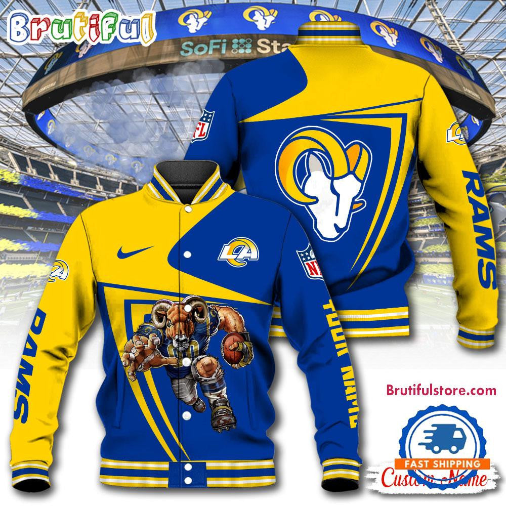 Los Angeles Rams Football Mascot Limited New Design Baseball Jacket Varsity Jacket - Blue - All-Over-Printed Jacket