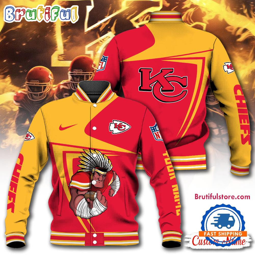 Kansas City Chiefs Football Mascot Limited New Design Baseball Jacket Varsity Jacket - Red - All-Over-Printed Jacket