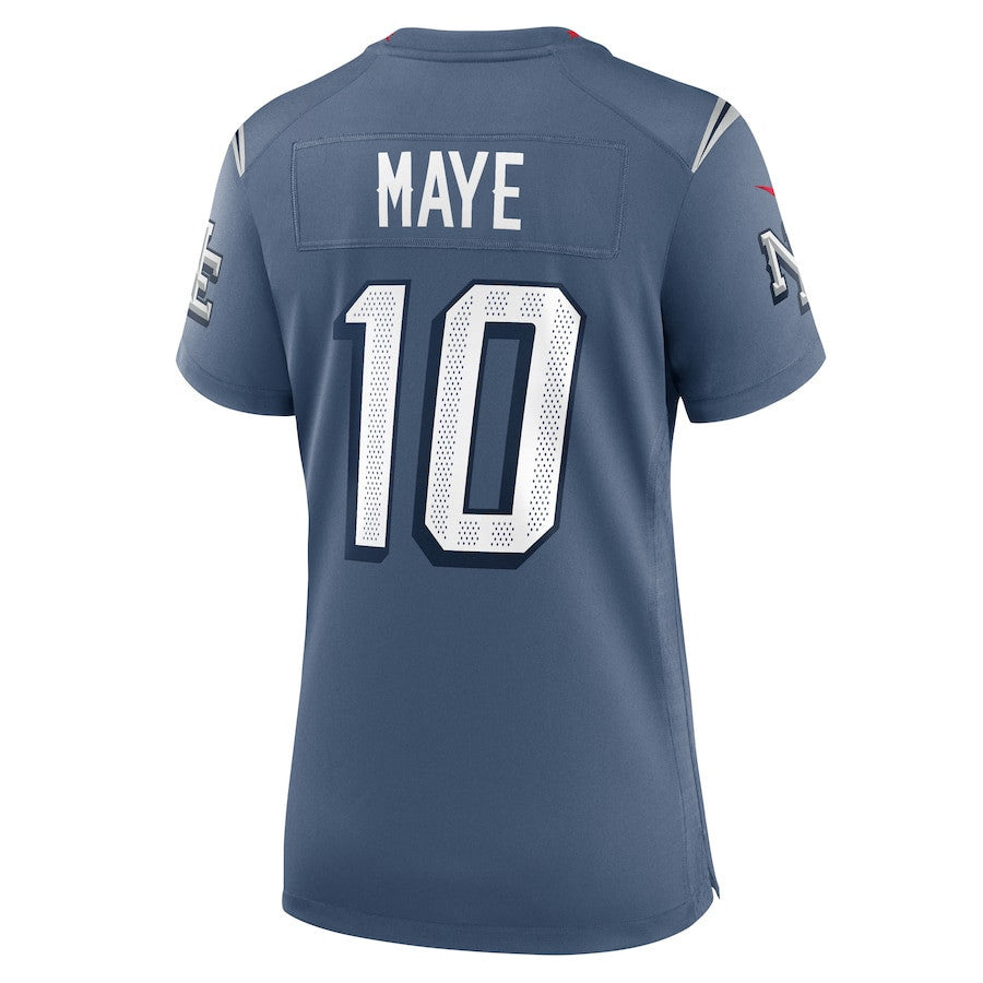 Drake Maye 10 New England Patriots Women's 2025 Rivalries Collection Game Jersey - Storm Blue
