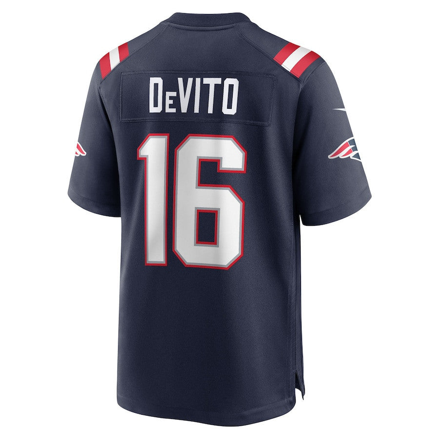 Tommy DeVito 16 New England Patriots Team Game Men Jersey - Navy