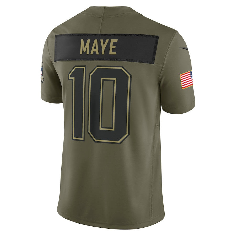 Drake Maye 10 New England Patriots 2025 Salute To Service Men Jersey - Olive