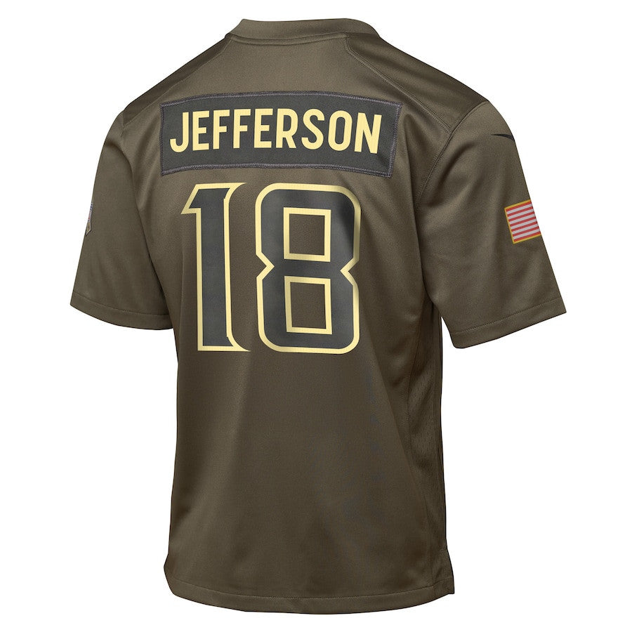 Justin Jefferson 18 Minnesota Vikings 2025 Salute to Service YOUTH Jersey - Olive