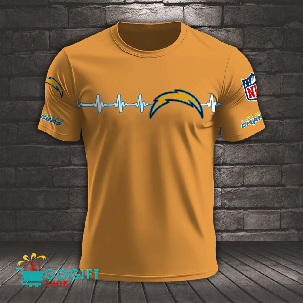 Los Angeles Chargers Heart Beat Simple Style All Over Printed T-shirt