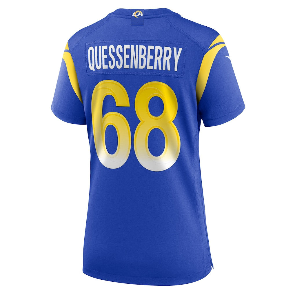 David Quessenberry 68 Los Angeles Rams Women's Team Game Jersey - Royal
