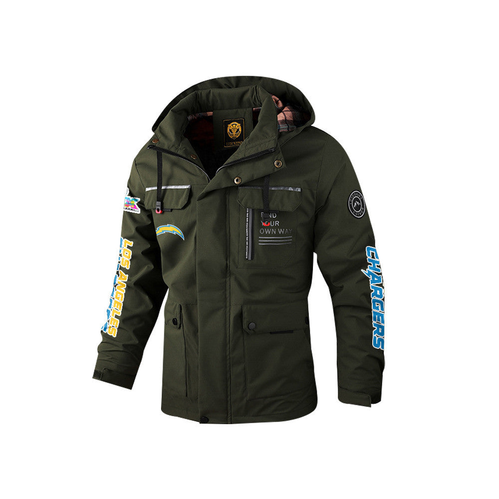 Los Angeles Chargers 2026 Super Bowl LX Army Green Parka Coat – Printed Logos