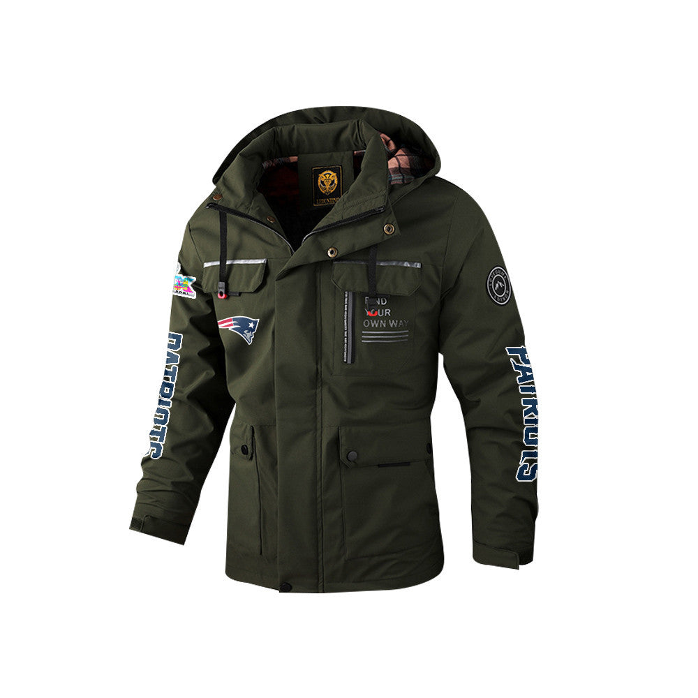 New England Patriots 2026 Super Bowl LX Army Green Parka Coat – Printed Logos