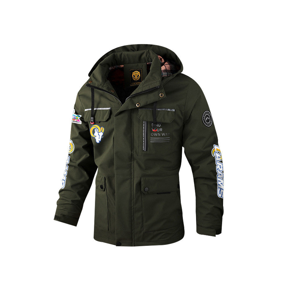 Los Angeles Rams 2026 Super Bowl LX Army Green Parka Coat – Printed Logos