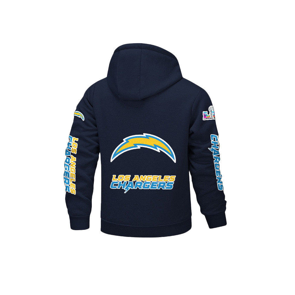 Los Angeles Chargers 2026 Super Bowl LX Navy Fleece Zip-Up Jacket – Printed Logos, Personalized Name