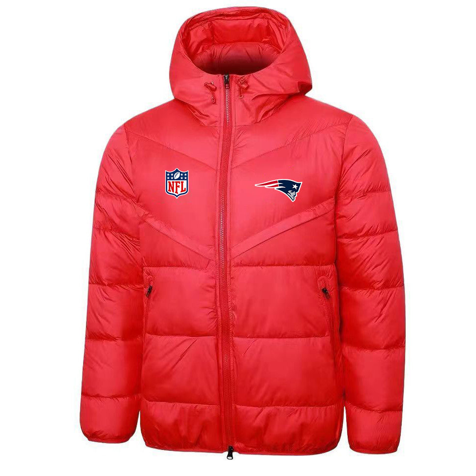 New England Patriots Red Quilt Down Jacket - Heat-Printed Logos