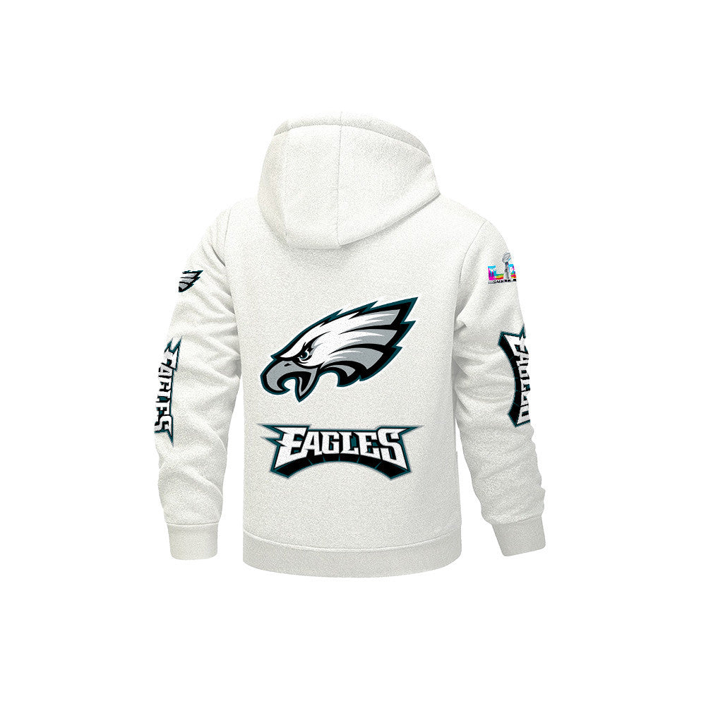 Philadelphia Eagles 2026 Super Bowl LX White Fleece Zip-Up Jacket – Printed Logos, Personalized Name