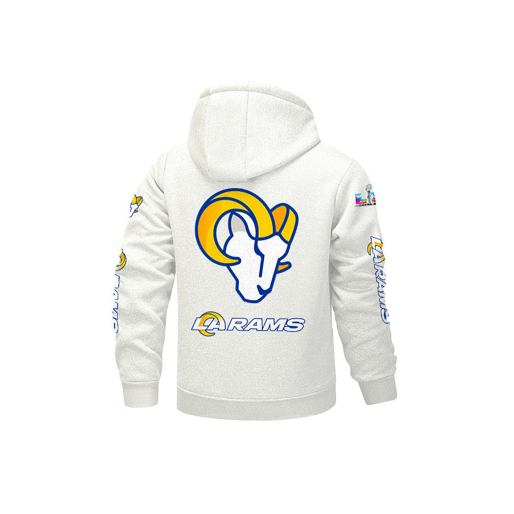 Los Angeles Rams 2026 Super Bowl LX White Fleece Zip-Up Jacket – Printed Logos, Personalized Name