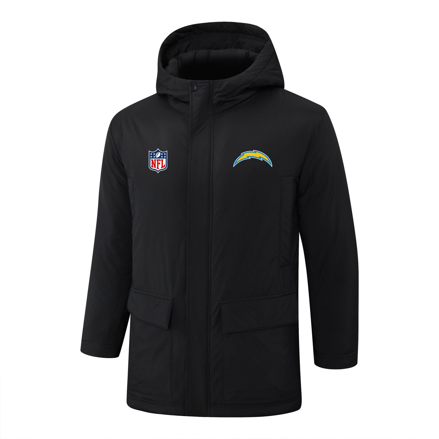Los Angeles Chargers Padded Parka Jacket Navy - Heat Printed Logo, Fan Gear