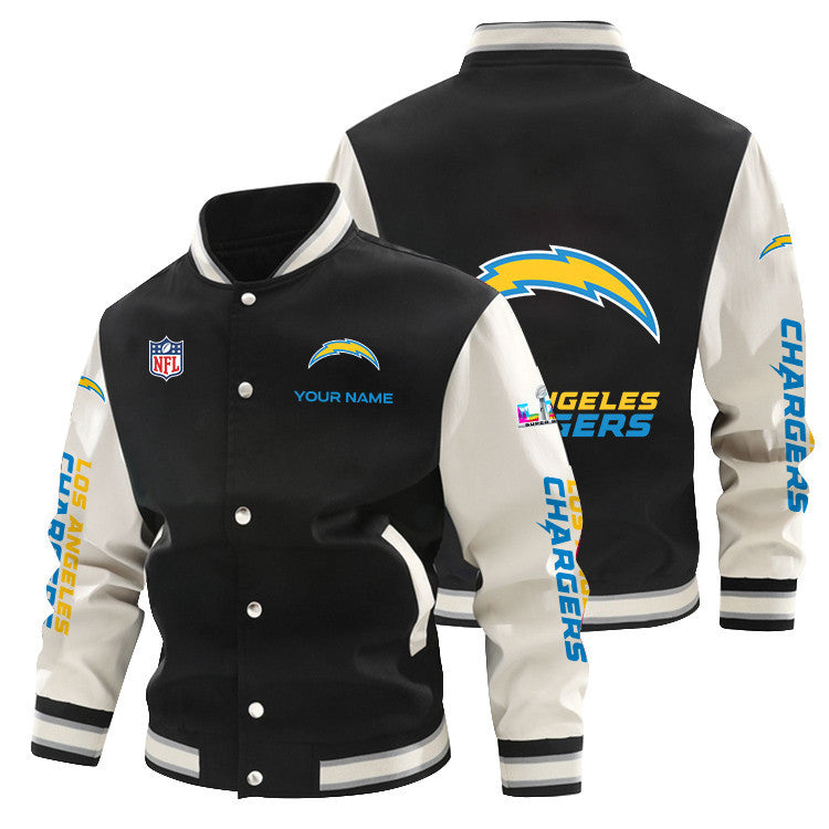Los Angeles Chargers 2026 Super Bowl LX All-Over Print Baseball Jacket – Black