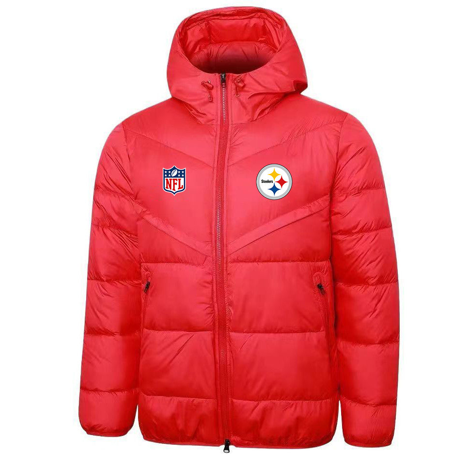 Pittsburgh Steelers Red Quilt Down Jacket - Heat-Printed Logos