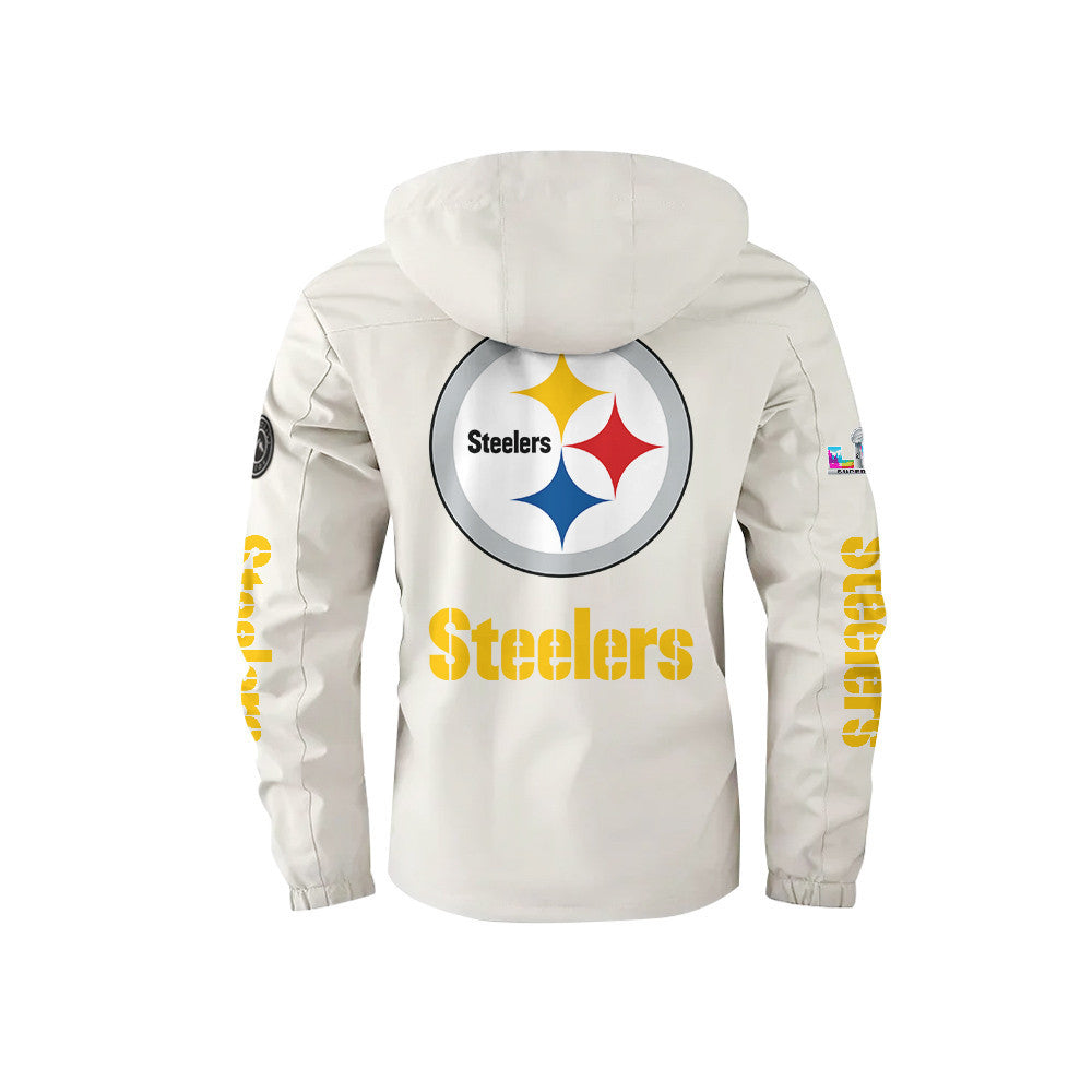 Pittsburgh Steelers 2026 Super Bowl LX White Parka Coat – Printed Logos
