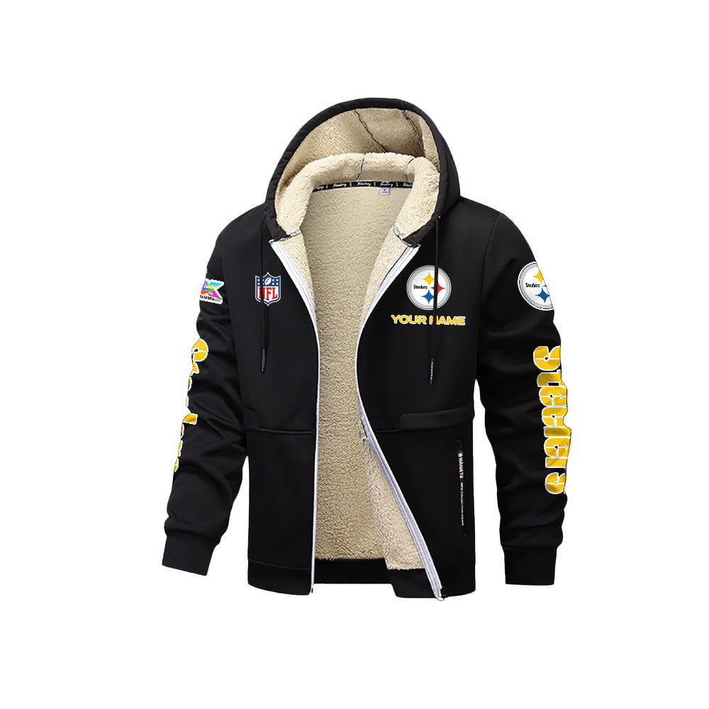 Pittsburgh Steelers 2026 Super Bowl LX Navy Fleece Zip-Up Jacket – Printed Logos, Personalized Name