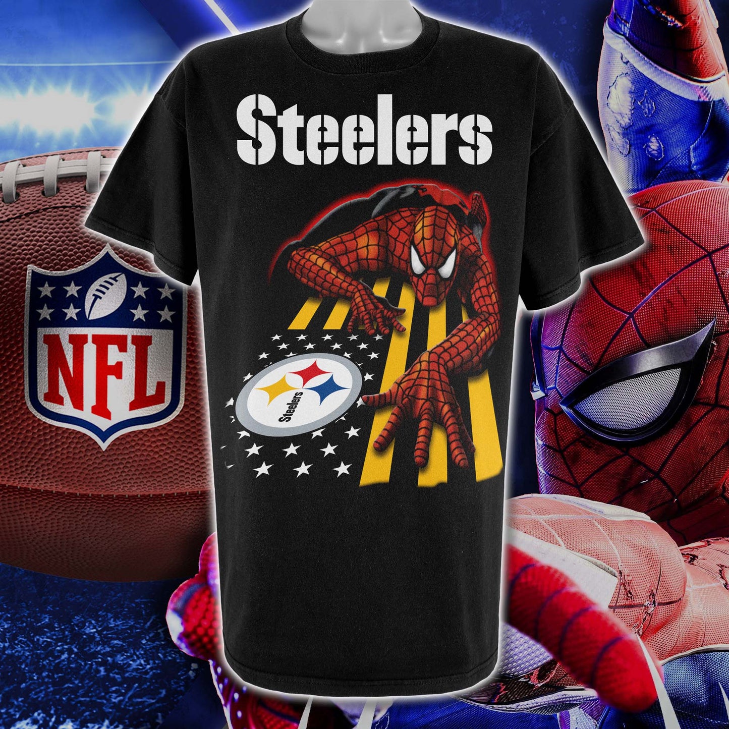 Pittsburgh Steelers & Spiderman America Flag T-Shirt
