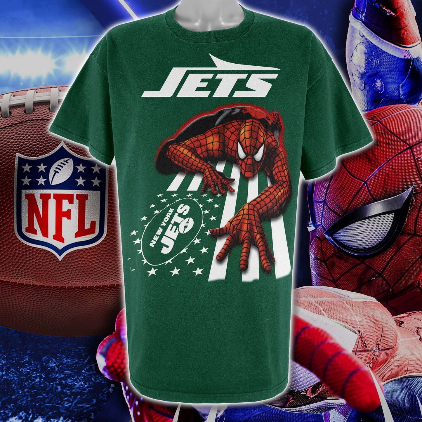 New York Jets & Spiderman America Flag T-Shirt