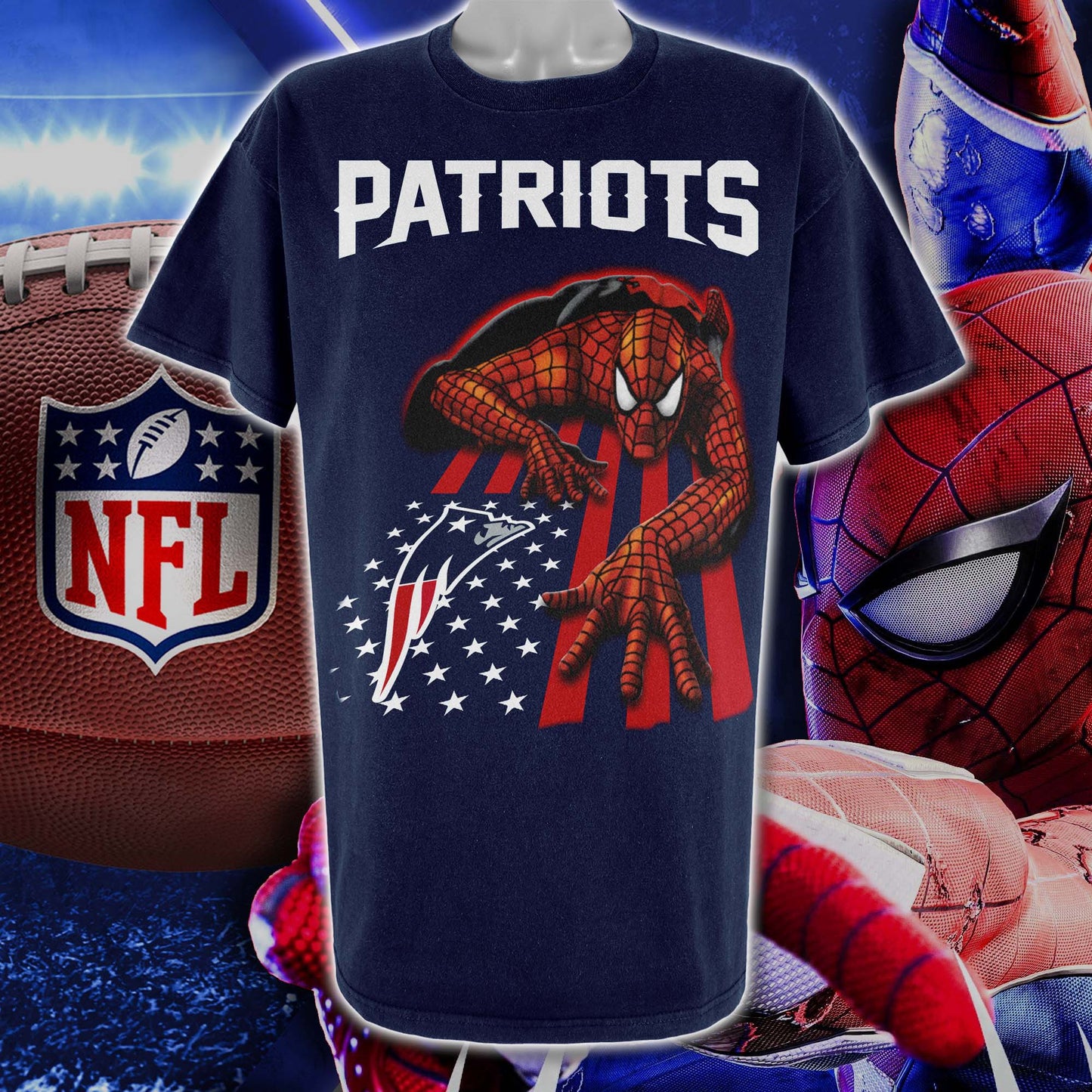 New England Patriots & Spiderman America Flag T-Shirt