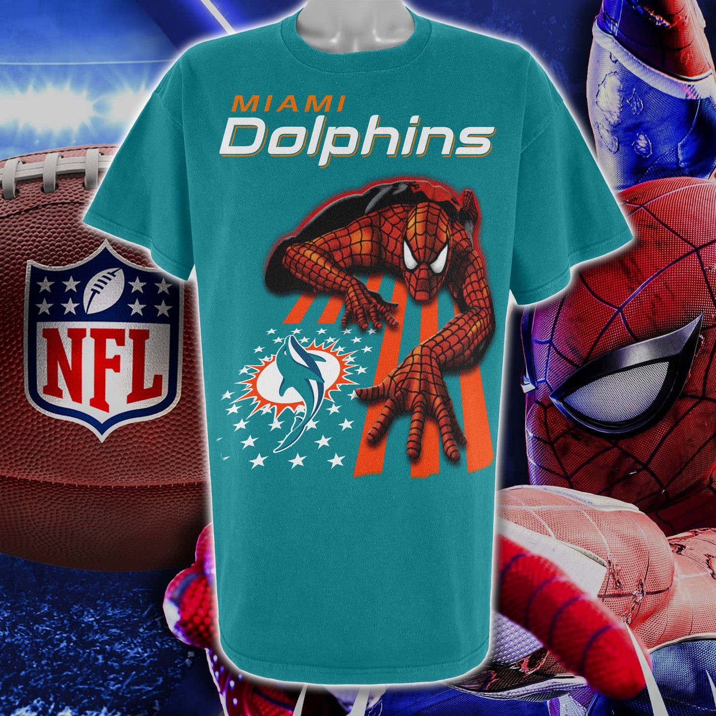 Miami Dolphins & Spiderman America Flag T-Shirt