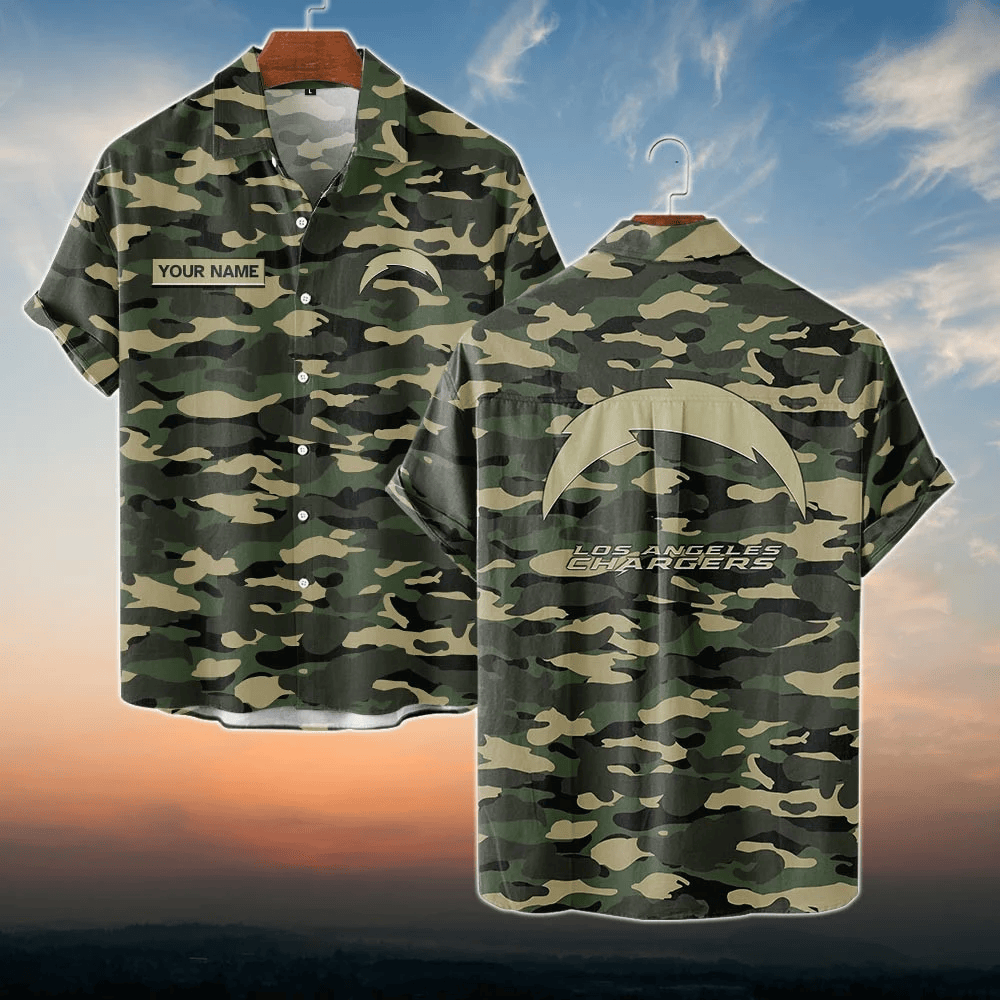 Los Angeles Chargers NFL Dark Camo Custom Name Hawaiian Shirt