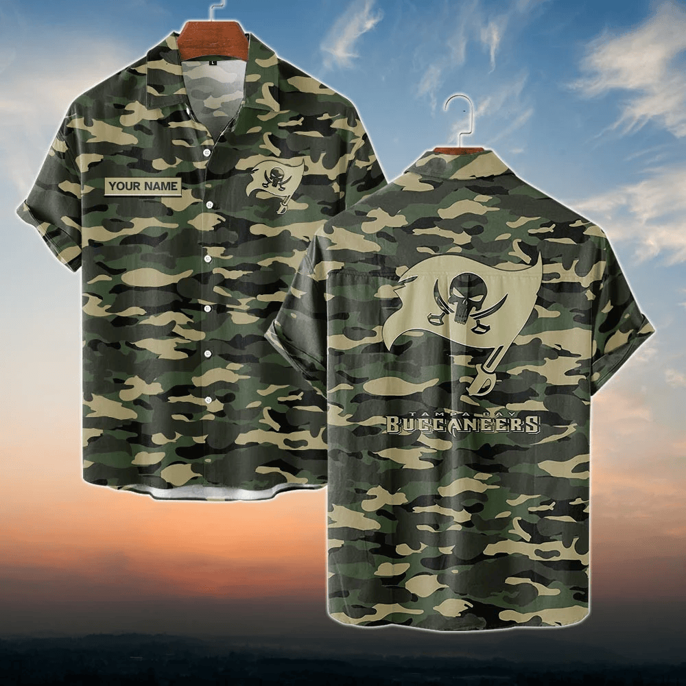 Tampa Bay Buccaneers NFL Dark Camo Custom Name Hawaiian Shirt
