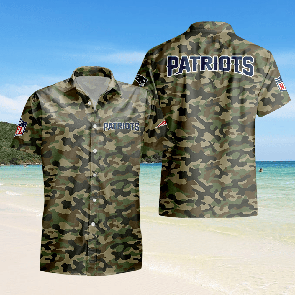 New England Patriots Camo Hawaiian Shirt - Green