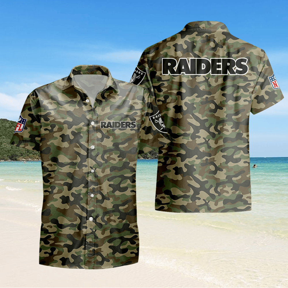 Las Vegas Raiders Camo Hawaiian Shirt - Green