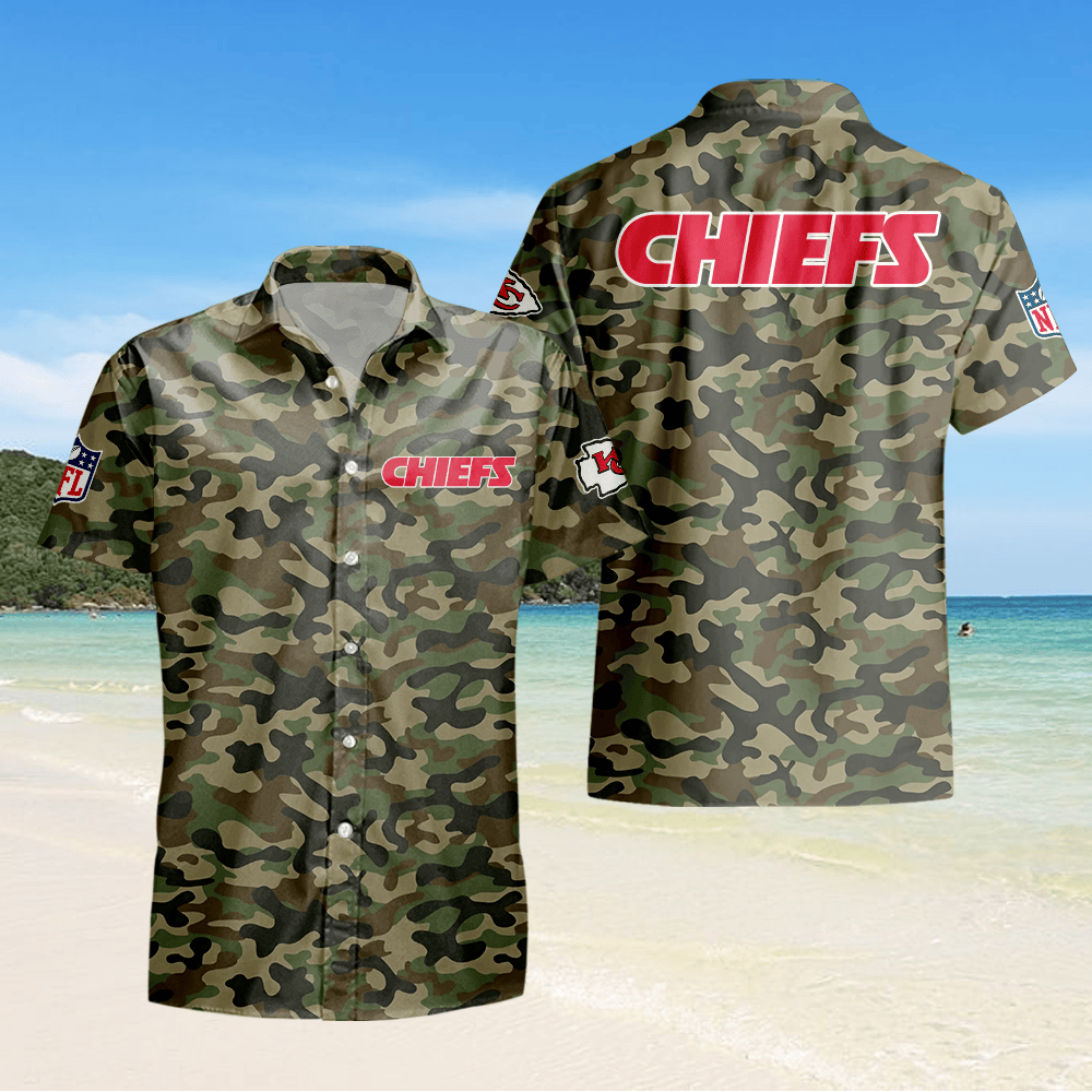 Kansas City Chiefs Camo Hawaiian Shirt - Green