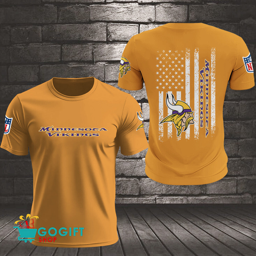Minnesota Vikings US Flag Vintage Style All Over Printed T-shirt