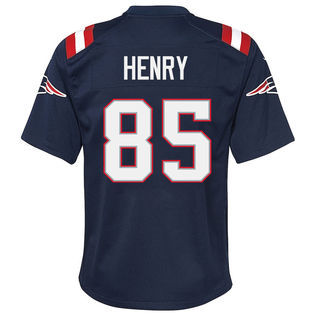 Hunter Henry 85 New England Patriots YOUTH 2026 Super Bowl LX - Game Jersey - Navy