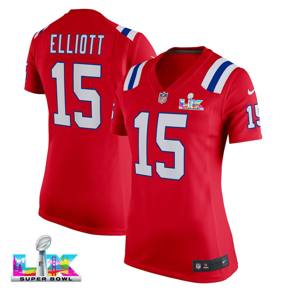 Ezekiel Elliott 15 New England Patriots 2026 Super Bowl LX - Women's Alternate Game Jersey - Red
