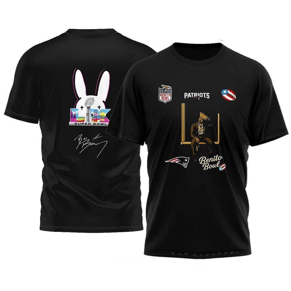 New England Patriots x Bad Bunny 2026 Super Bowl LX Halftime Show -Shirt - Black